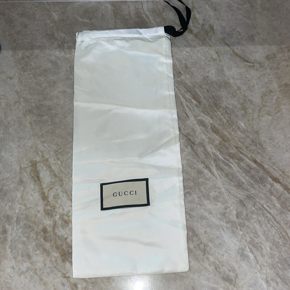 Gucci Ivory Satin Shoe Dust Bag with Black Drawstring